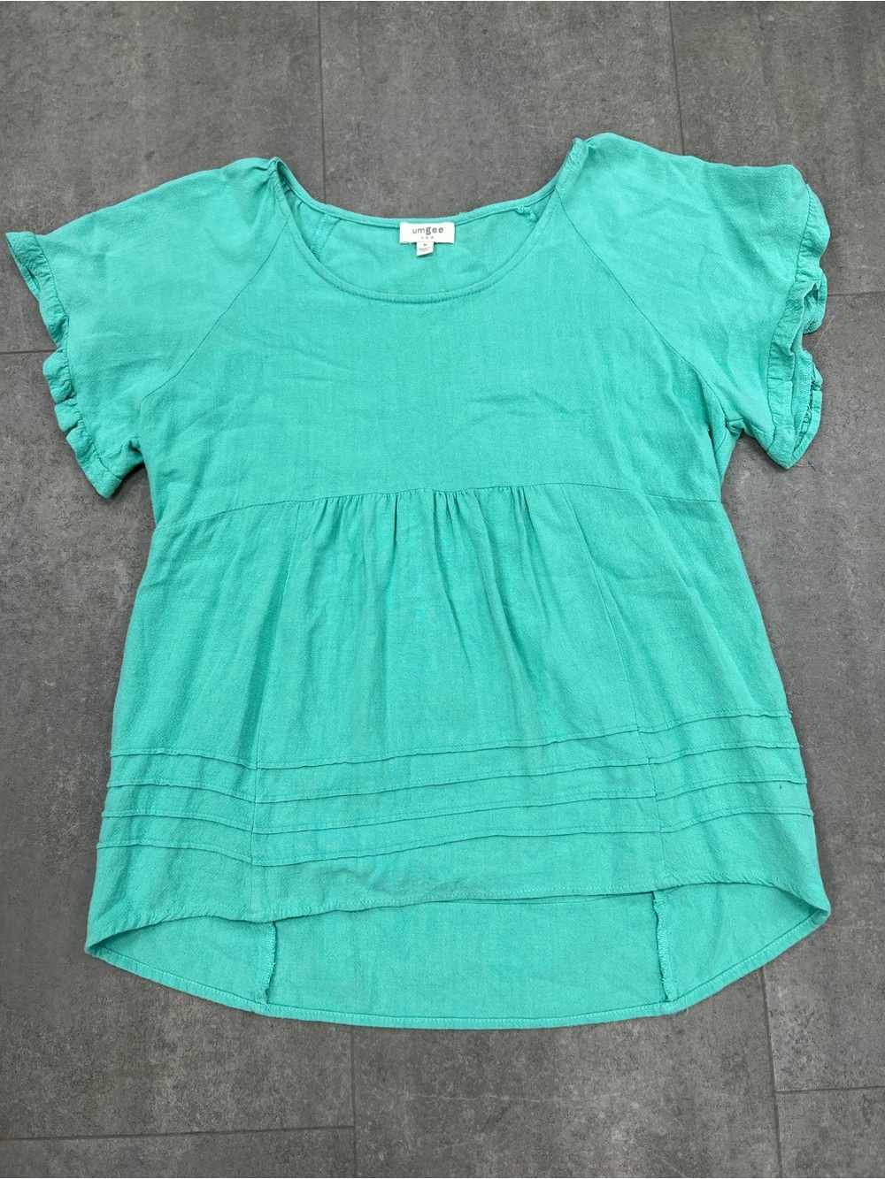 Umgee Aqua Babydoll Blouse Top Women’s Medium Boho Flutter Sleeve Tunic